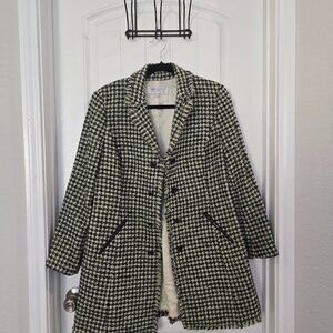 Worth Black Houndstooth Casual Wool Coat Size 8